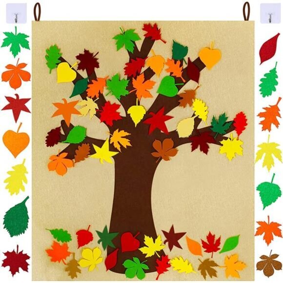 52‎ Pcs Fall Tree of Thanksgiving Craft Kit Felt Tree Board Autumn Leaf Craft - Picture 1 of 5
